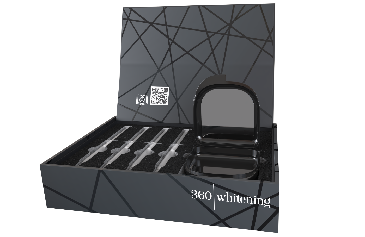 360 Whitening kit, open, showing the gel syringes and trays